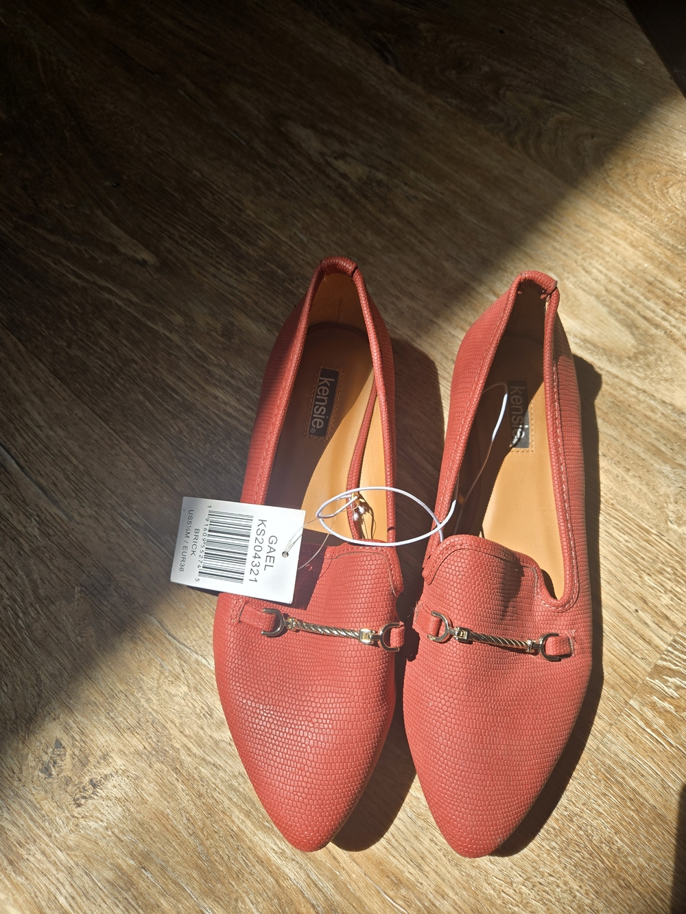 Kensie Rust Orange Loafers with Horsebit Detail